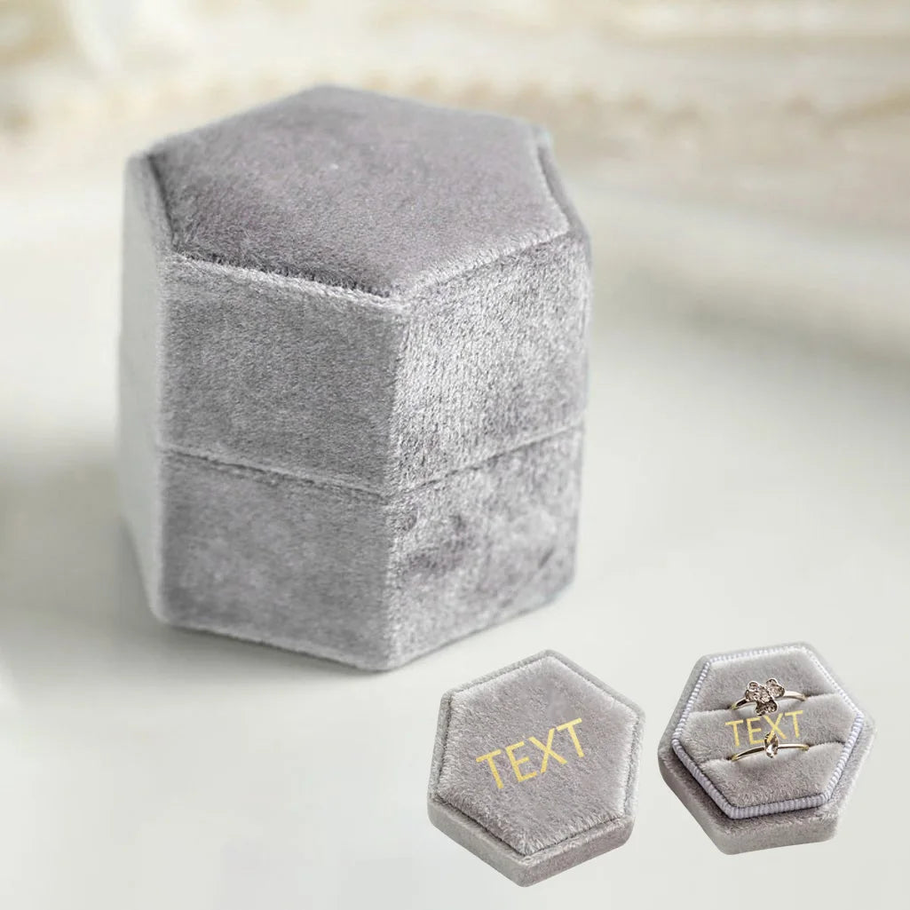 Personalized Hexagon Velvet Wedding Ring Box Engraved Name Date Bridal Jewelry Storage Box Engagement Decor