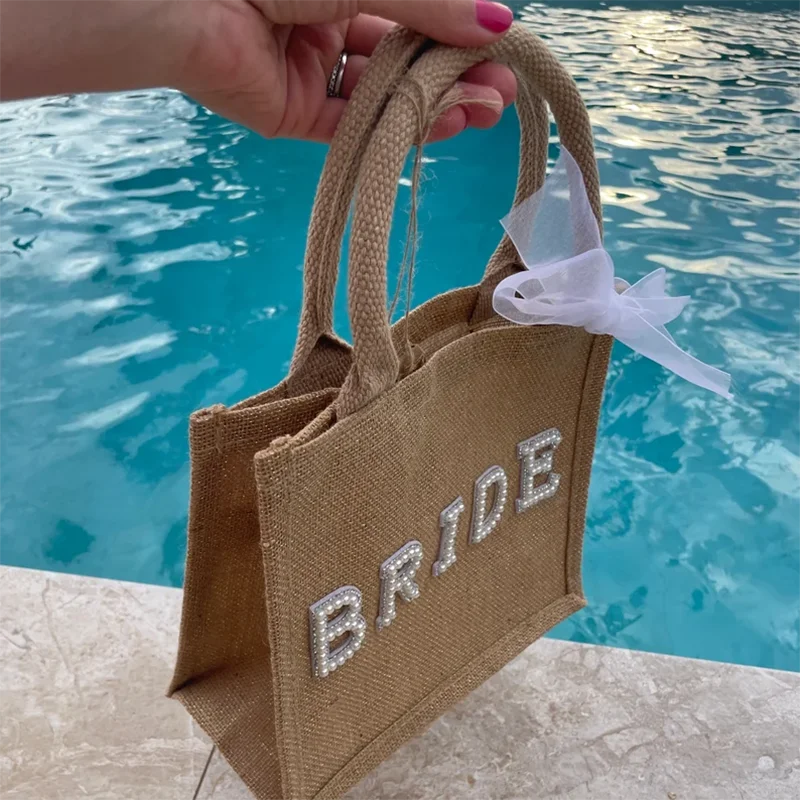 Sac cabas mariée jute perles