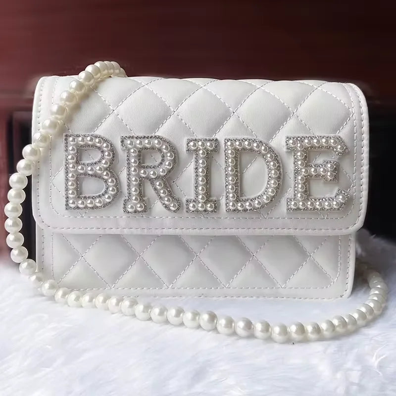 Sac mariée blanc matelassé à perles