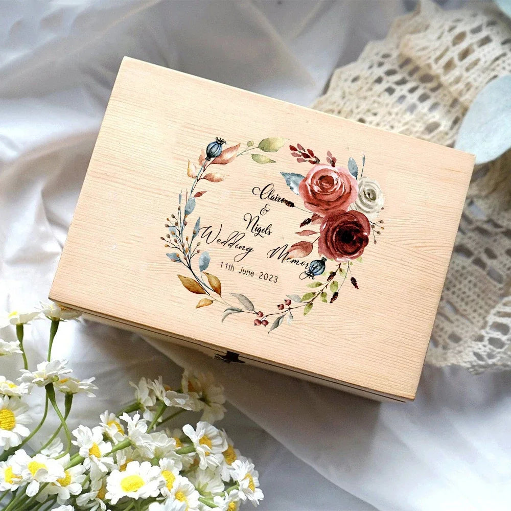 Boîte souvenir mariage couronne florale personnalisée