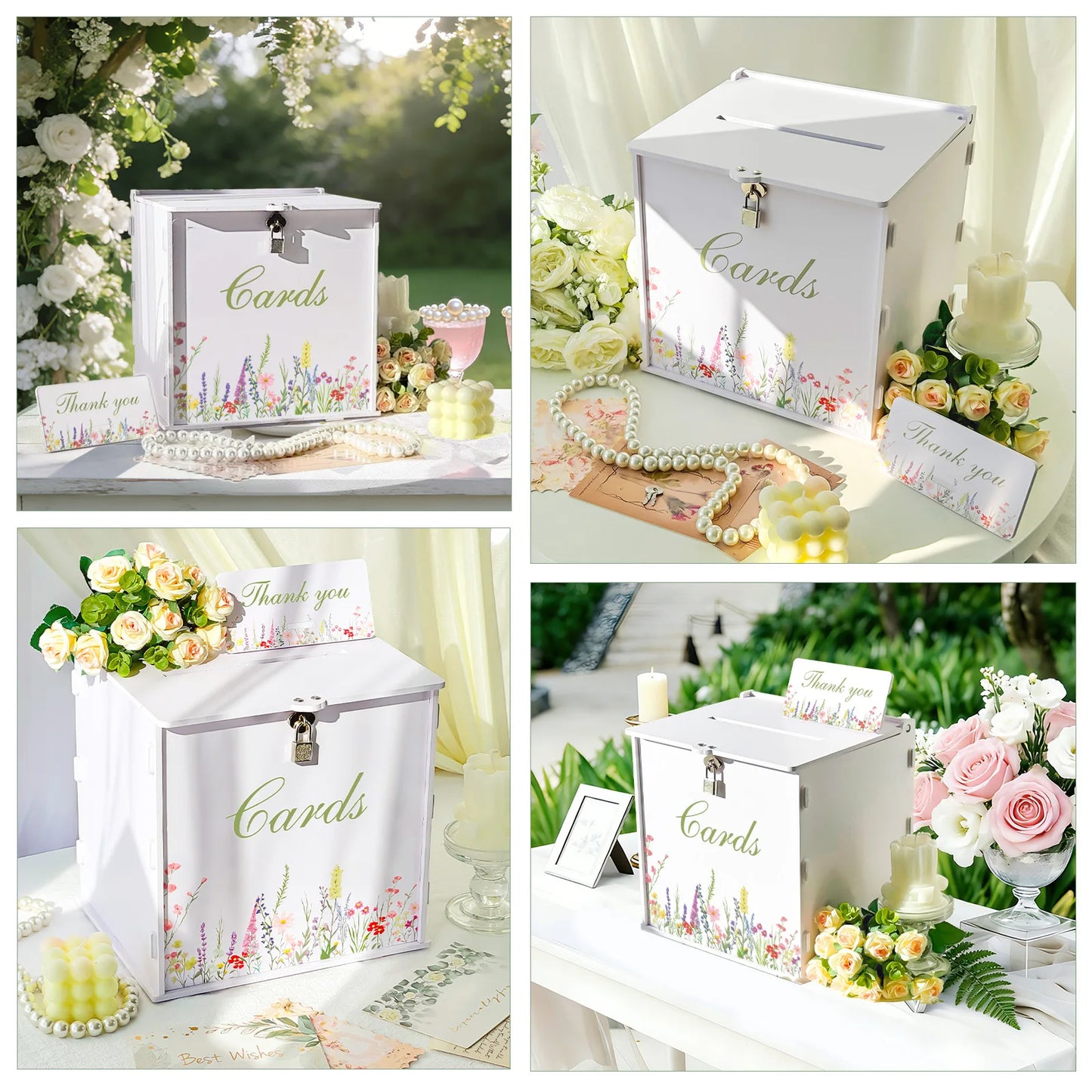 Urne mariage fleurs aquarelle blanche