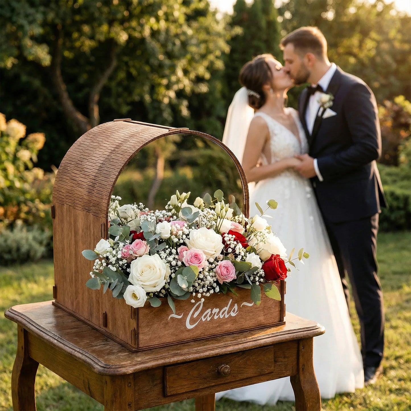 Urne Mariage Bois Arche Miroir