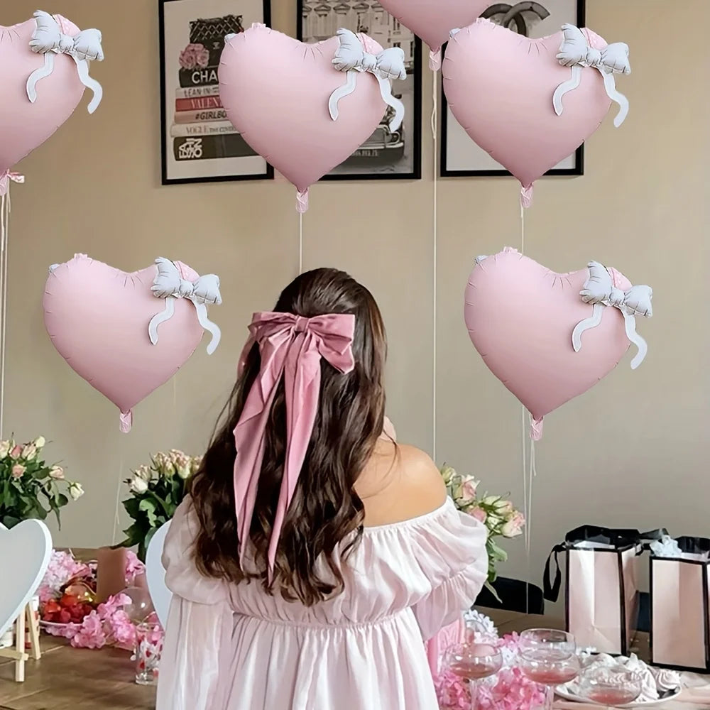Ballon Cœur Mariage Rose avec Nœud — vue 6