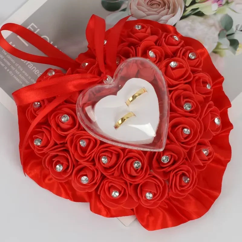 Coussin Alliances Cœur Roses Satinées Strass