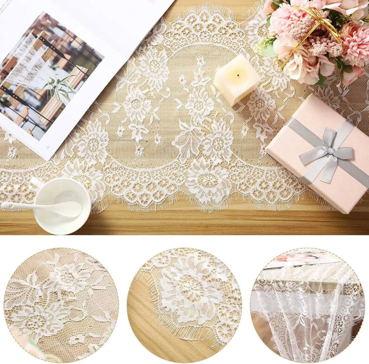 Chemin de table mariage en dentelle — vue 6