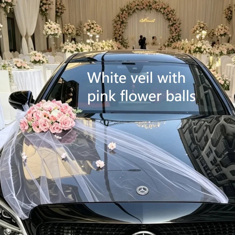 Décoration Voiture Mariage Tulle et Roses — vue 9