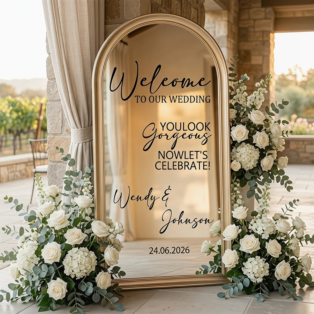 Sticker Panneau Bienvenue Mariage Personnalisé Miroir