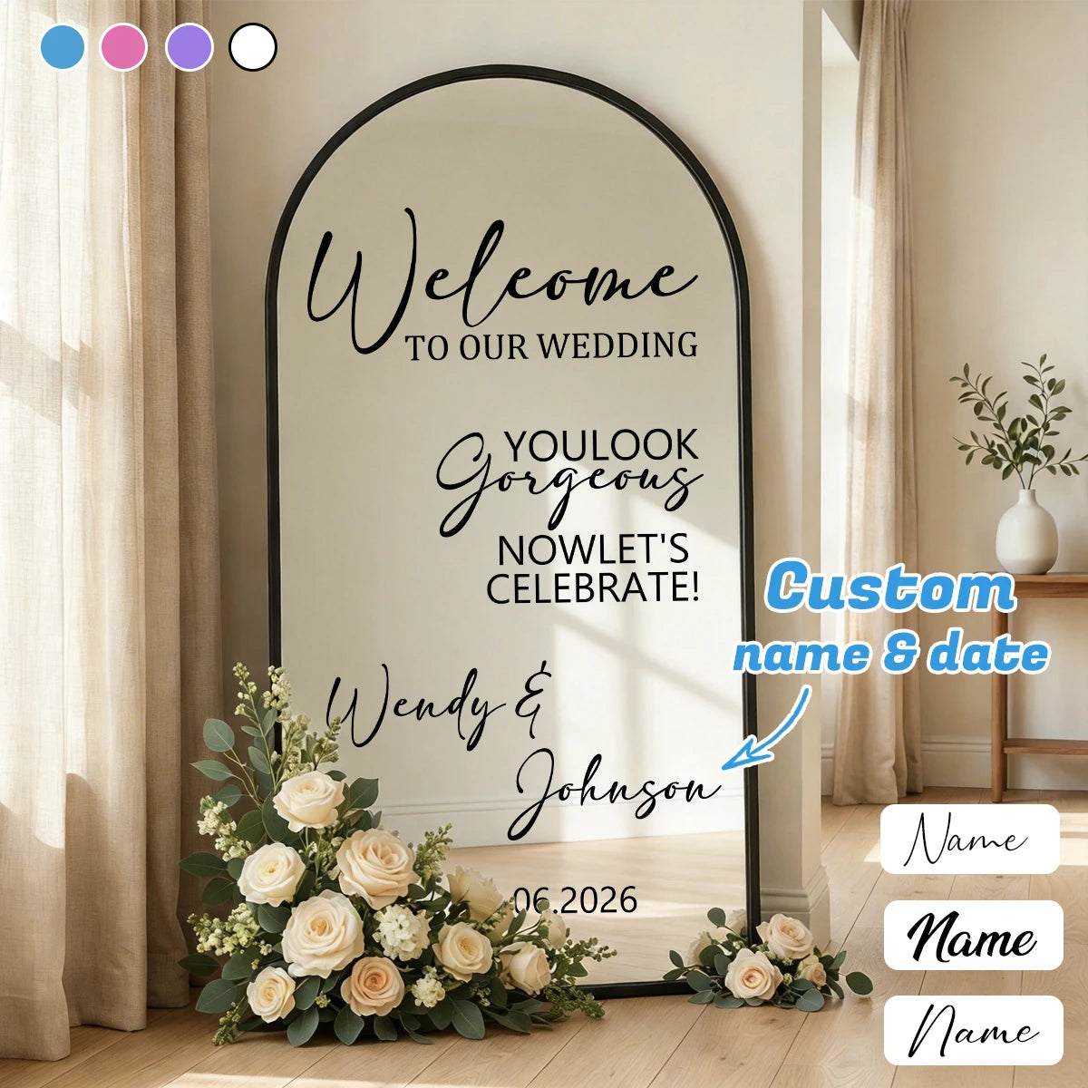 Sticker Panneau Bienvenue Mariage Personnalisé Miroir