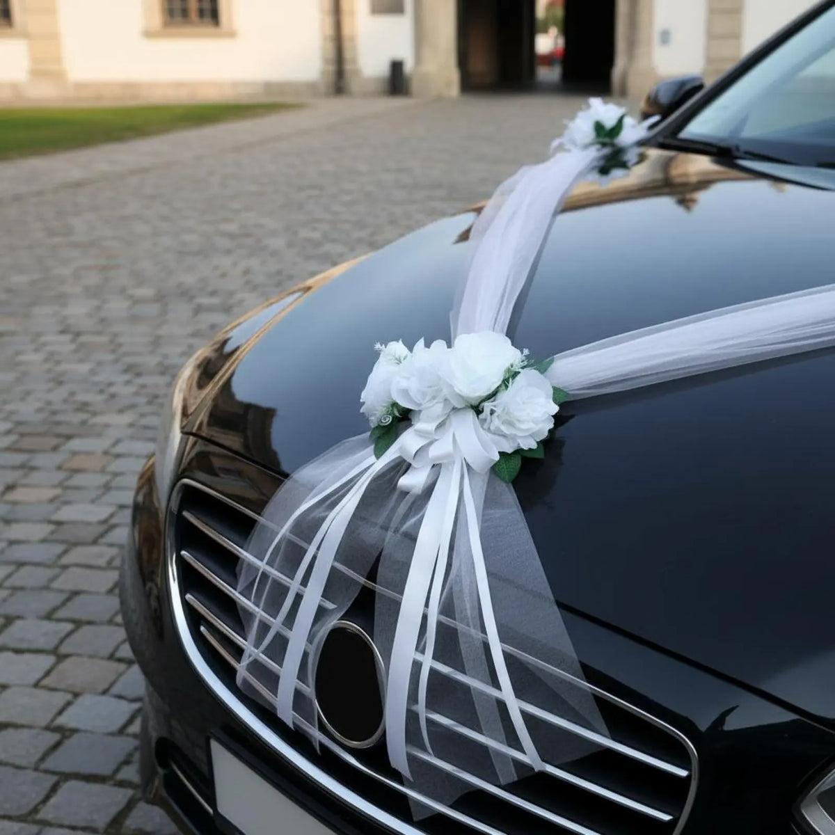 Set décoration voiture mariage roses