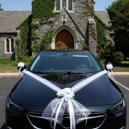 Set décoration voiture mariage roses