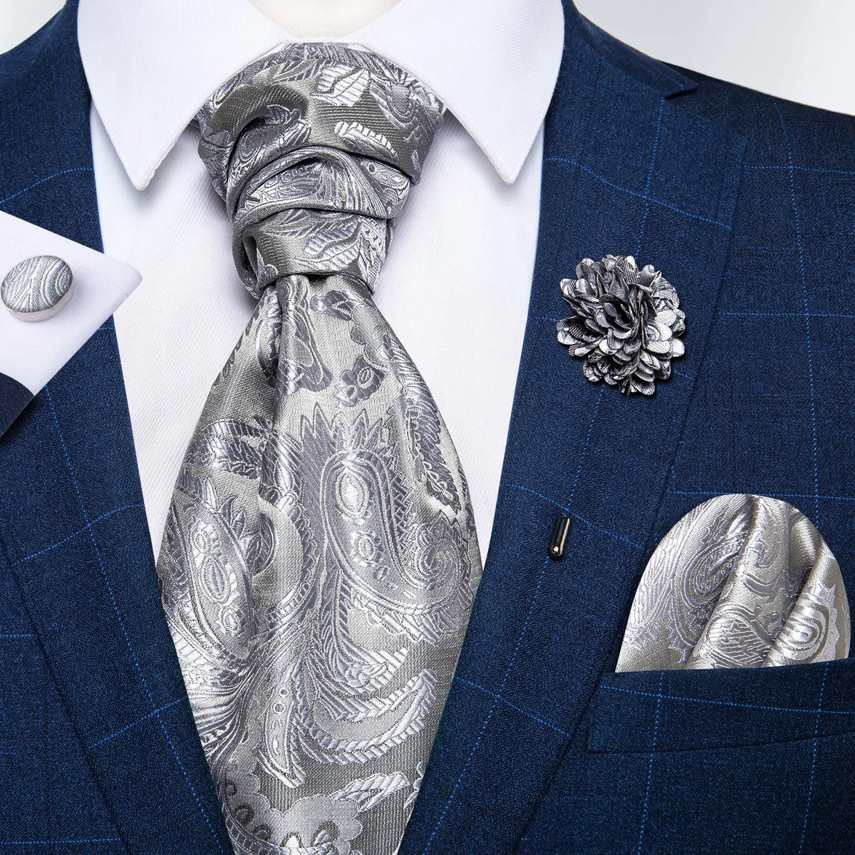 Cravate mariage lavallière cachemire et pochette — vue 30