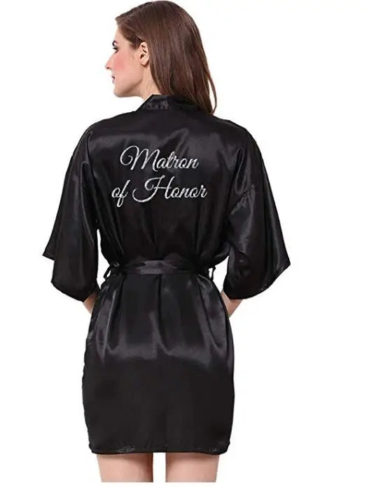 Peignoir Satin Noir Lettrage Argenté — vue 8