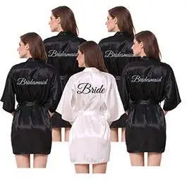 Peignoir Satin Noir Lettrage Argenté