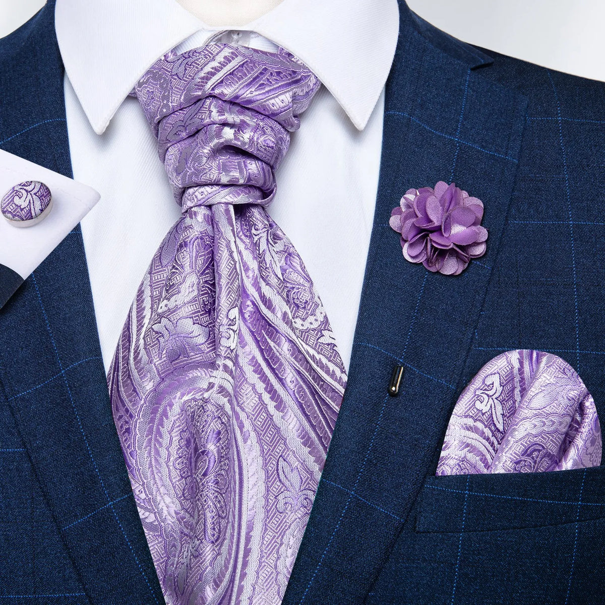 Cravate mariage lavallière cachemire et pochette — vue 47