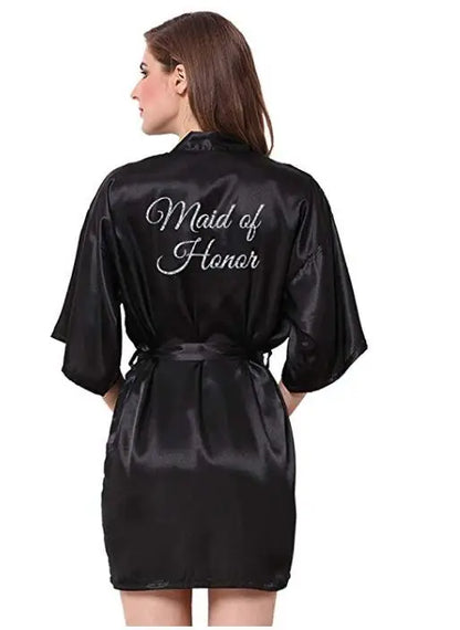 Peignoir Satin Noir Lettrage Argenté — vue 12