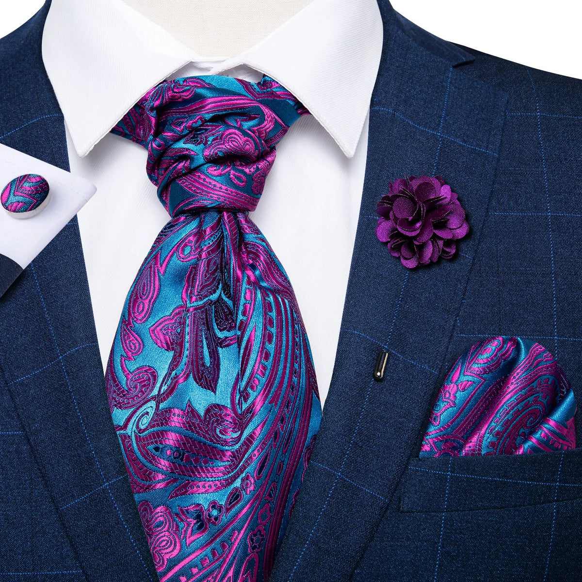 Cravate mariage lavallière cachemire et pochette — vue 13