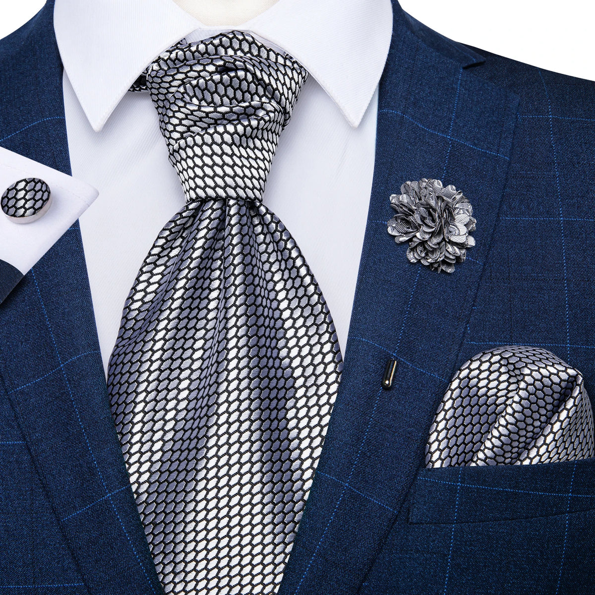 Cravate mariage lavallière cachemire et pochette — vue 39