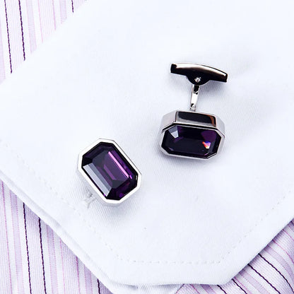 Bouton de manchette mariage cristal violet — vue 4