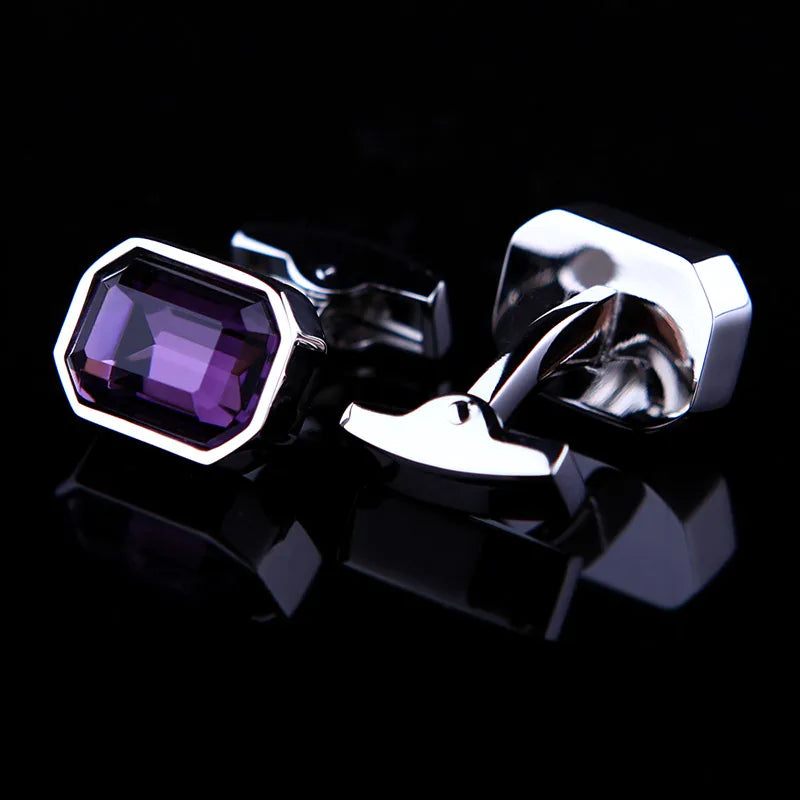 Bouton de manchette mariage cristal violet — vue 3