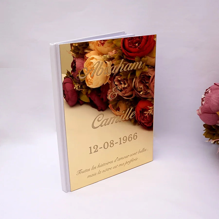 Livre d'Or Mariage Personnalisé Effet Miroir Doré ou Argenté
