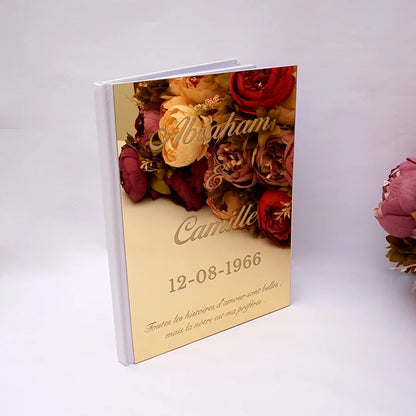Livre d'Or Mariage Personnalisé Effet Miroir Doré ou Argenté