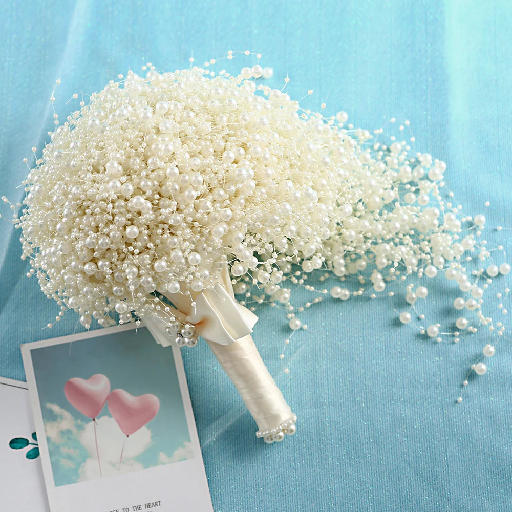 Bouquet de mariée perlé blanc ivoire — vue 3