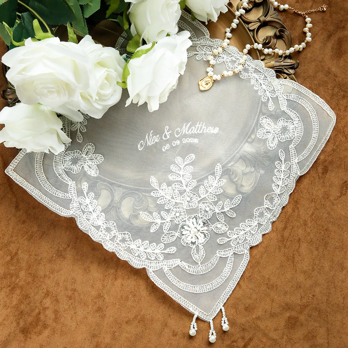 Mouchoir Mariage Personnalisé Brodé Dentelle
