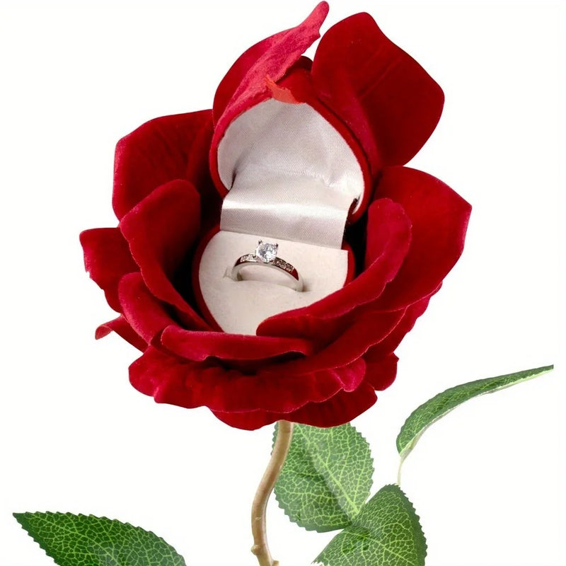 Boîte alliance rose flockée tige