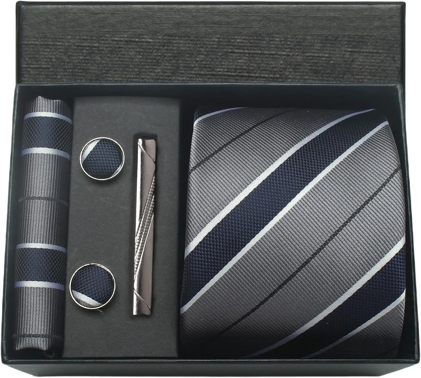 Coffret Cravate Mariage 8 cm Pochette Pince et Manchettes