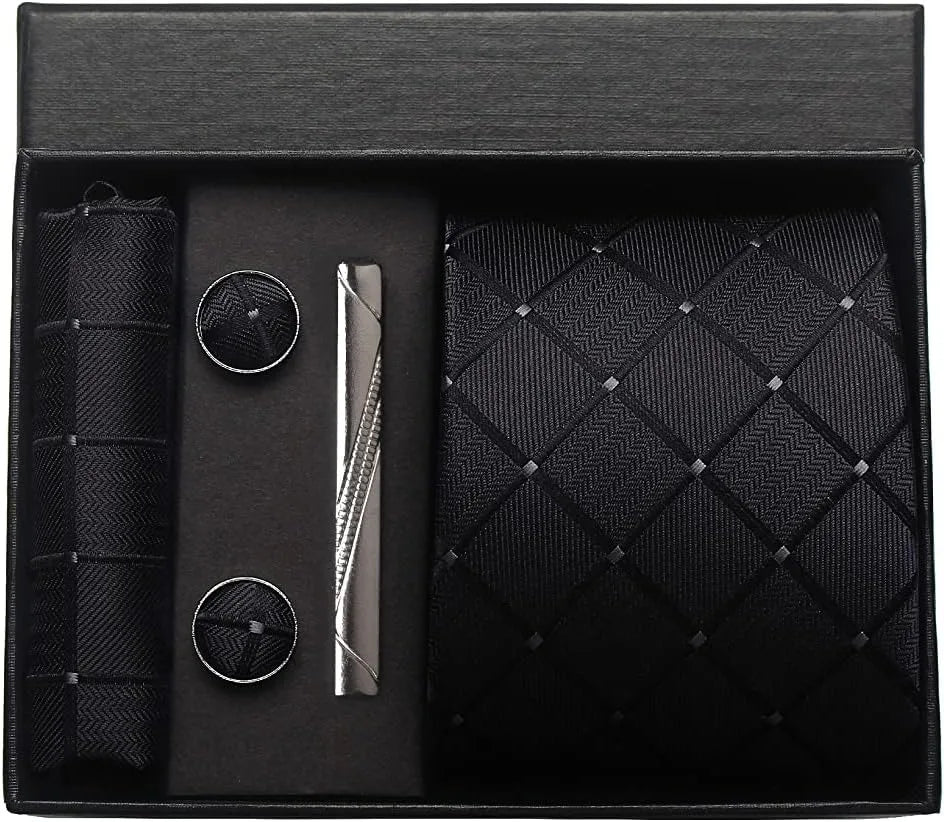 Coffret Cravate Mariage 8 cm Pochette Pince et Manchettes