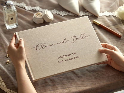 Livre d'Or Mariage Lin Personnalisé Photo