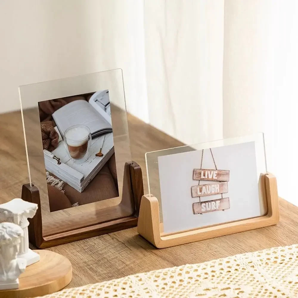 Cadre photo mariage acrylique socle bois en U