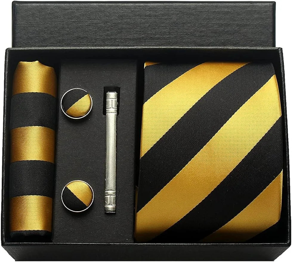 Coffret Cravate Mariage 8 cm Pochette Pince et Manchettes