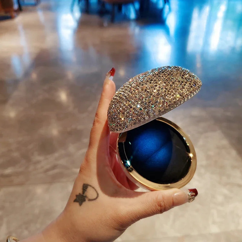 Luxury Diamond Round Engagement Velvet Ring Box LED Light Jewelry Organizer Earrings Case Wedding Proposal Gift Box Trinket Box