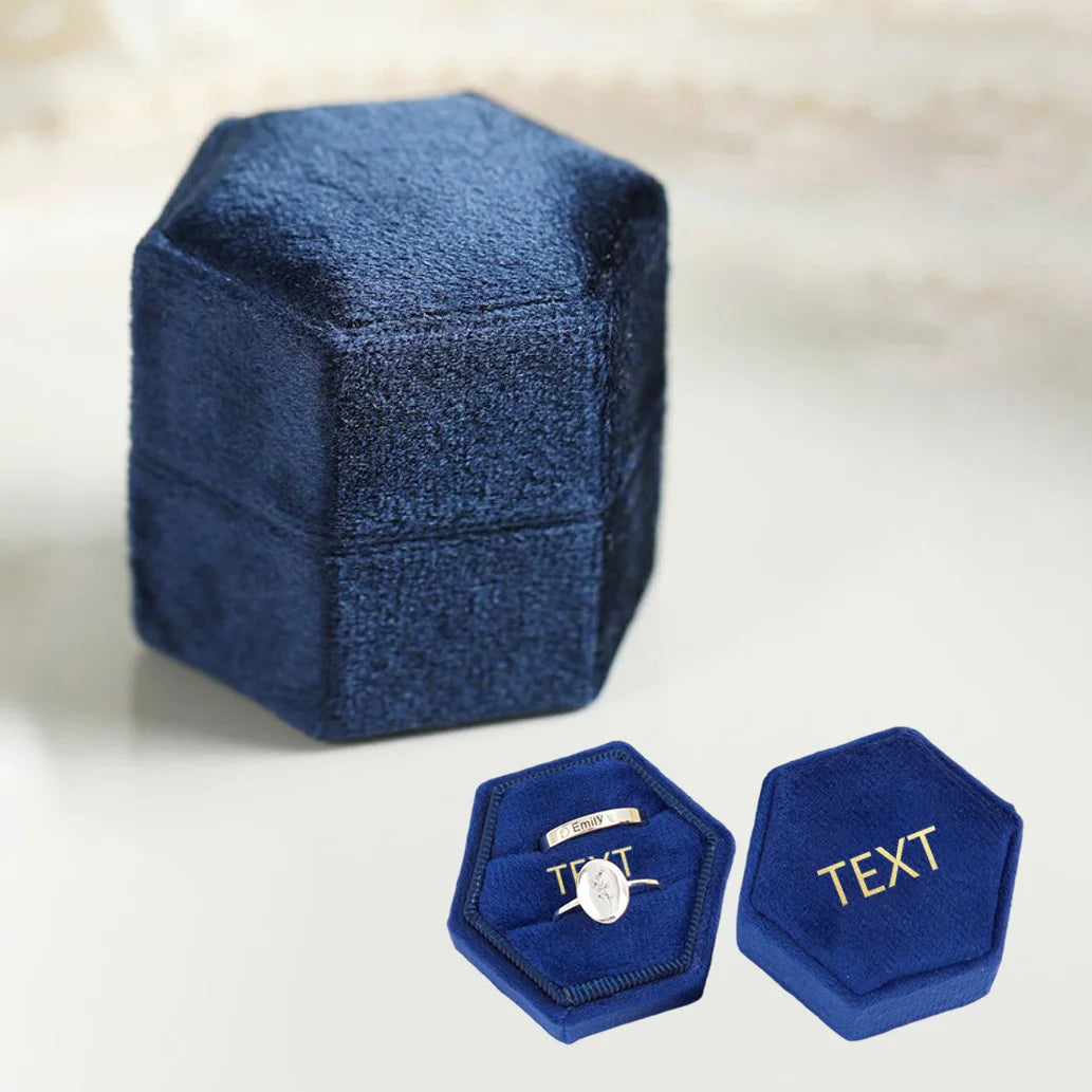 Personalized Hexagon Velvet Wedding Ring Box Engraved Name Date Bridal Jewelry Storage Box Engagement Decor
