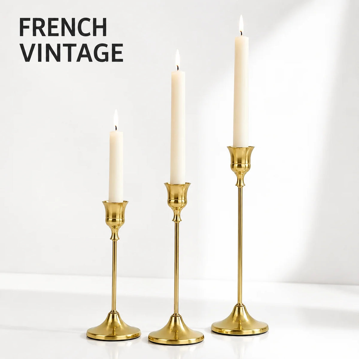 Trio Bougeoirs Vintage Aluminium Mariage