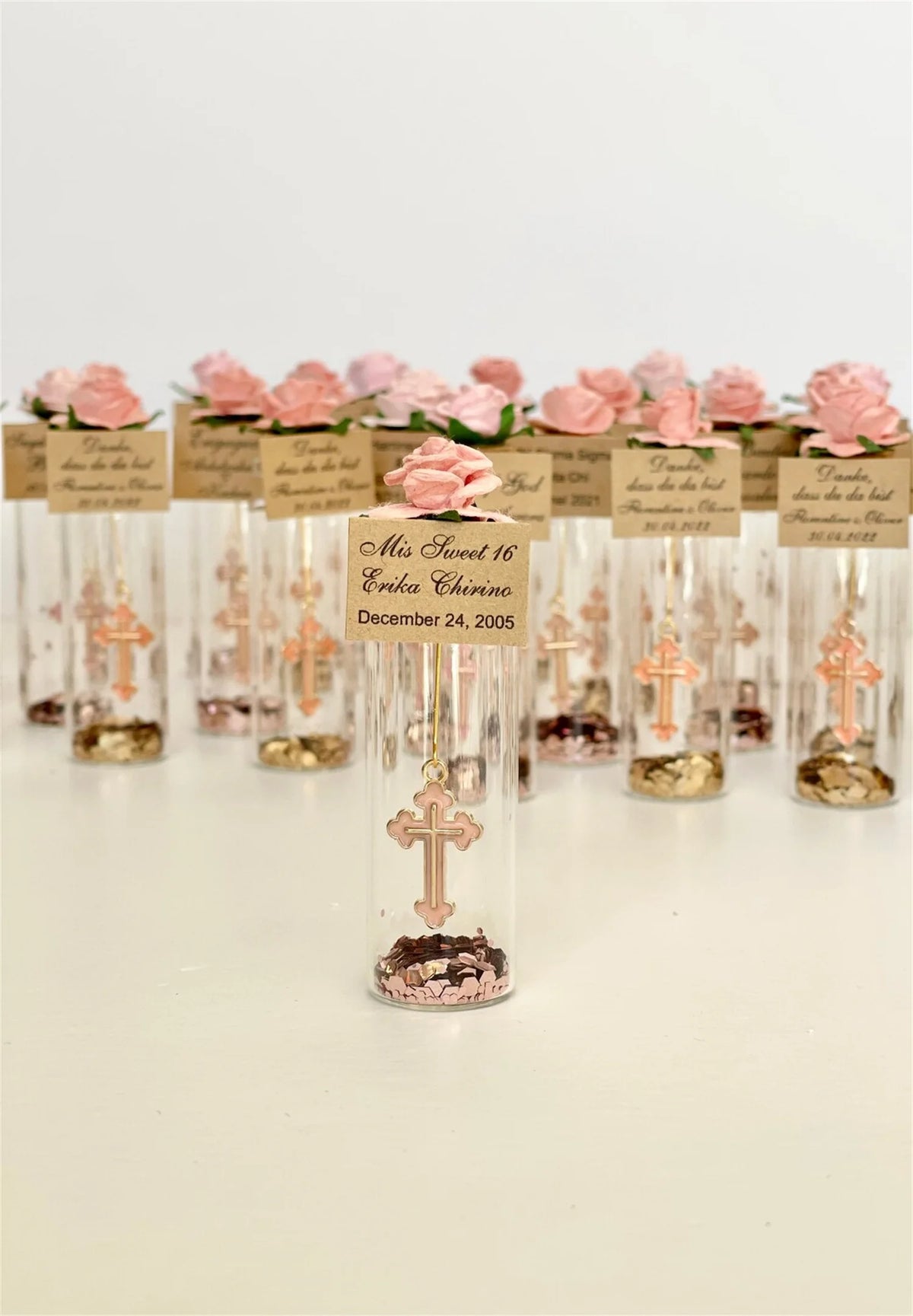Cadeau invité mariage rose sous cloche — vue 11