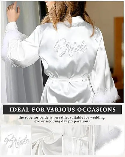 Peignoir Mariée Long Satin à Plumes