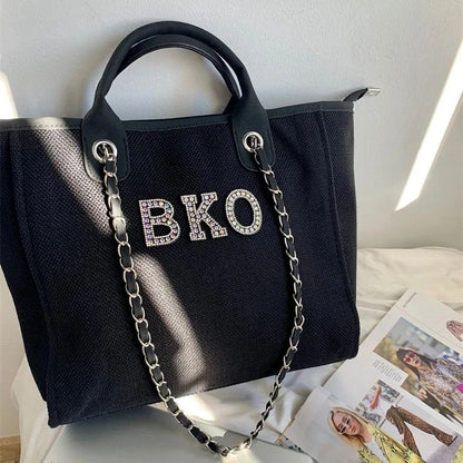 Tote Bag Personnalisé Initiales en Perles