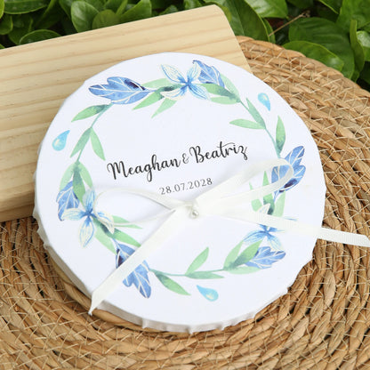 Porte alliance fleurs aquarelle et perles — Floral bleu