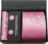 Coffret cravate mariage pochette et boutons manchette — Rose fuchsia paisley