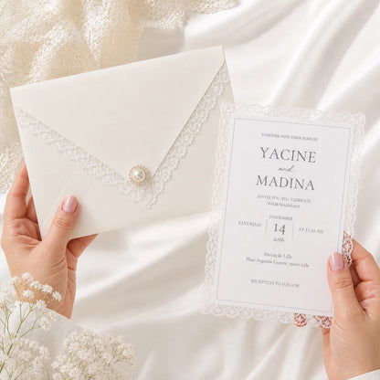 Faire-Part Mariage Dentelle Ivoire Personnalisé