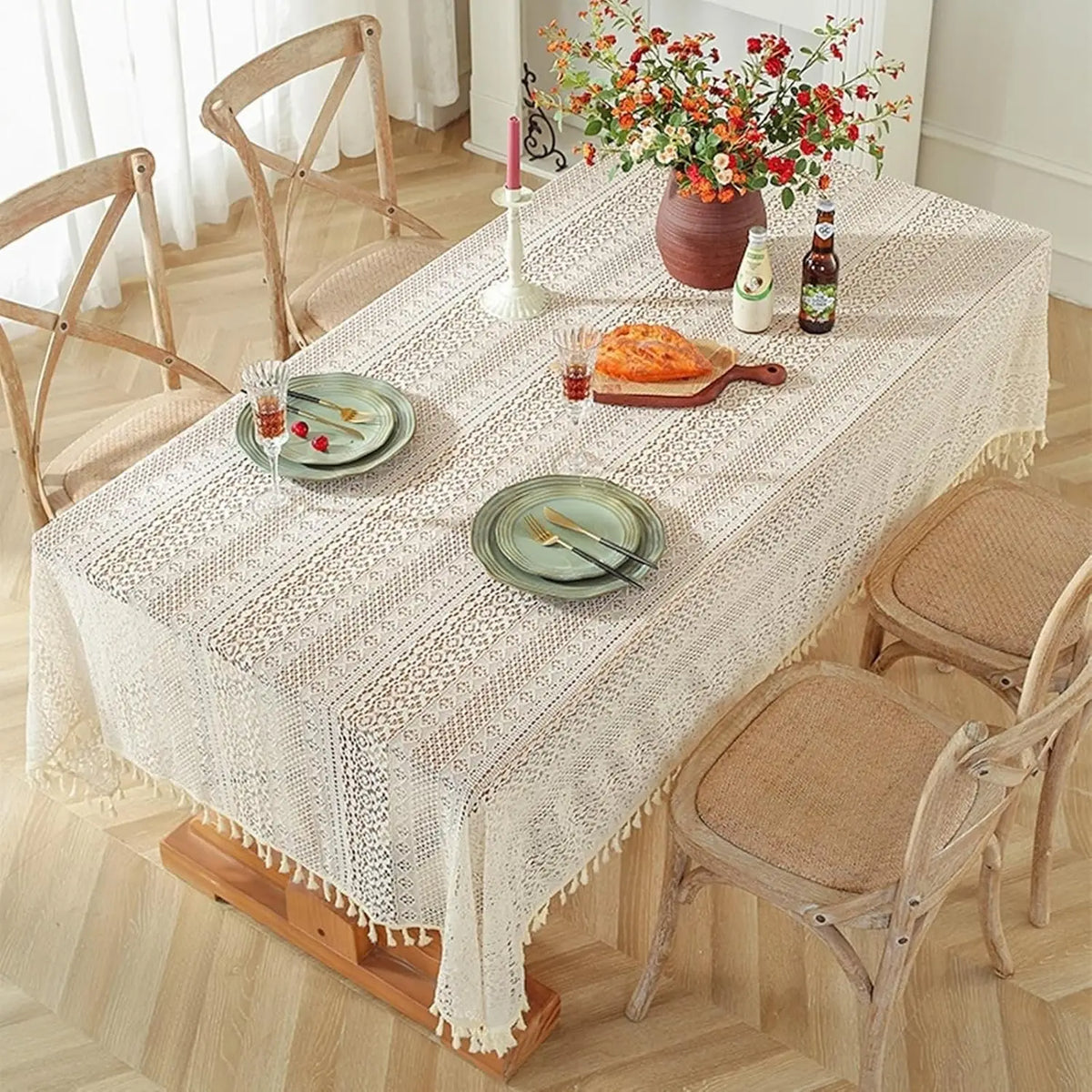 Nappe Dentelle Champêtre Pompons Mariage