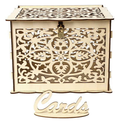Boîte urne mariage bois champêtre à cœurs — vue 4
