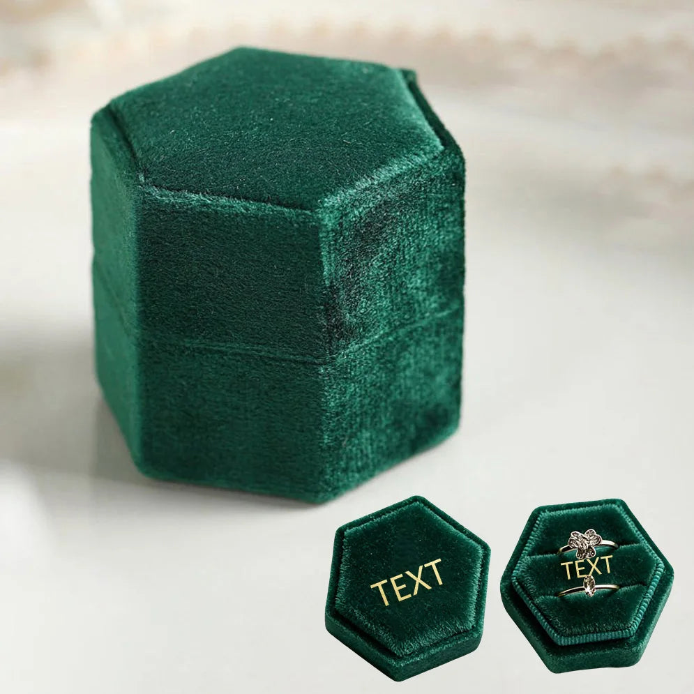 Personalized Hexagon Velvet Wedding Ring Box Engraved Name Date Bridal Jewelry Storage Box Engagement Decor