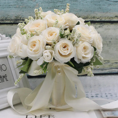 Bouquet de mariée fleurs artificielles roses satin