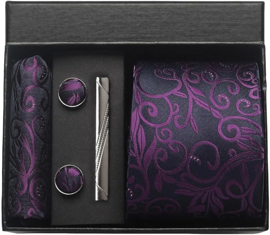 Coffret cravate mariage pochette et boutons manchette