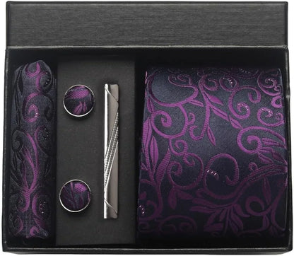 Coffret cravate mariage pochette et boutons manchette