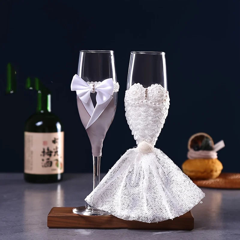 Flûtes champagne mariage robe et costume