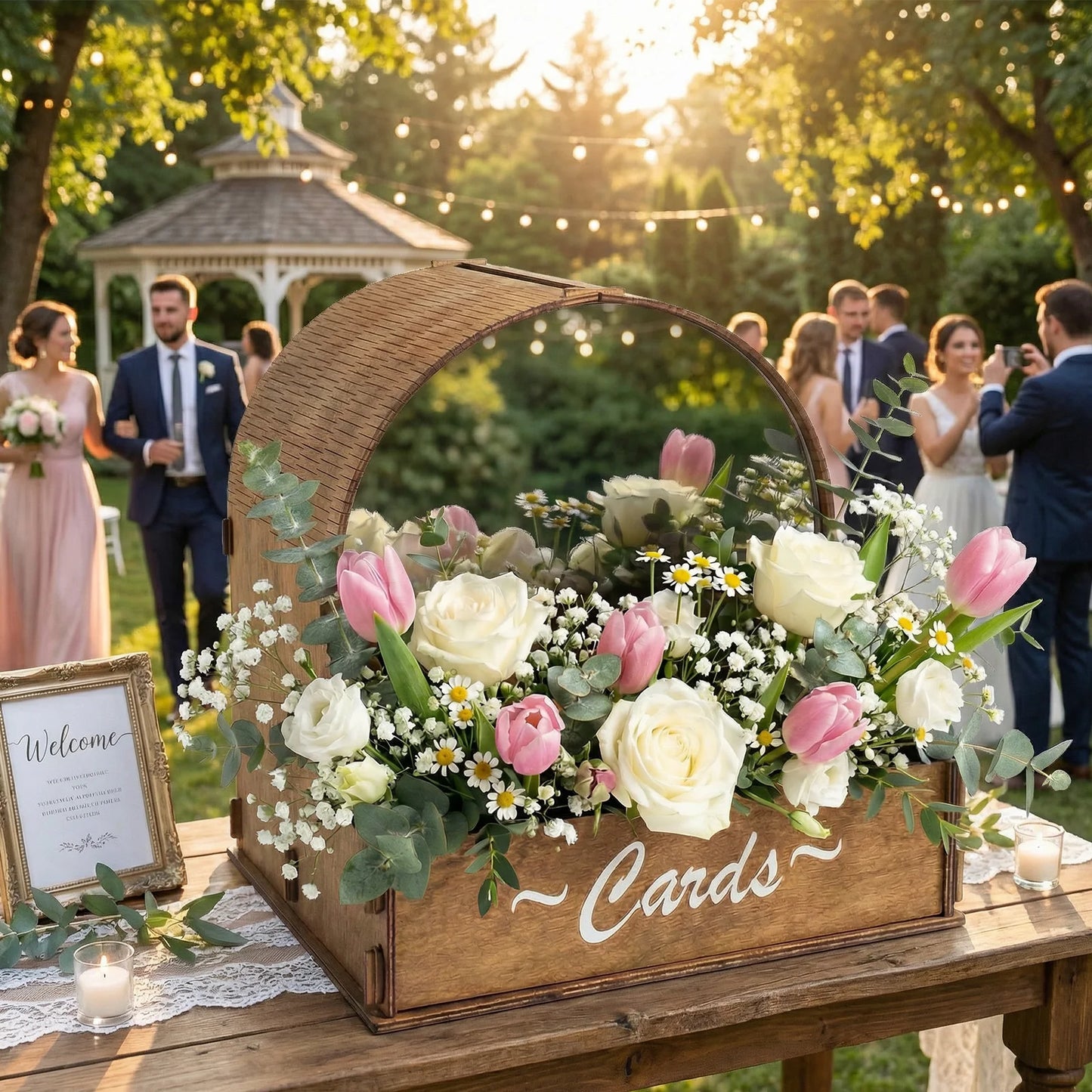 Urne Mariage Bois Arche Miroir